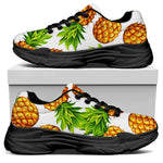 White Summer Pineapple Pattern Print Black Chunky Shoes