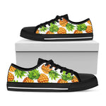 White Summer Pineapple Pattern Print Black Low Top Sneakers