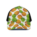 White Summer Pineapple Pattern Print Black Mesh Trucker Cap