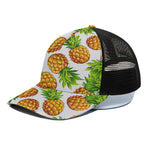 White Summer Pineapple Pattern Print Black Mesh Trucker Cap