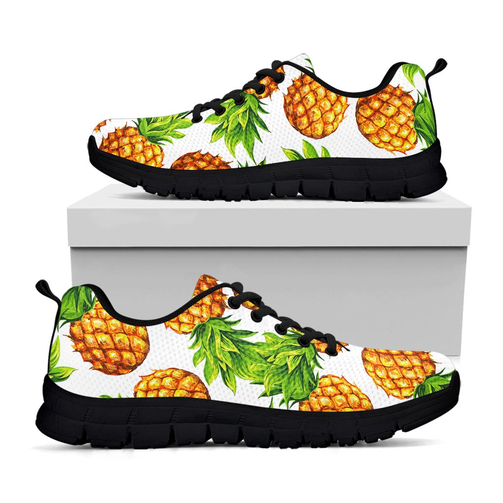 White Summer Pineapple Pattern Print Black Running Shoes