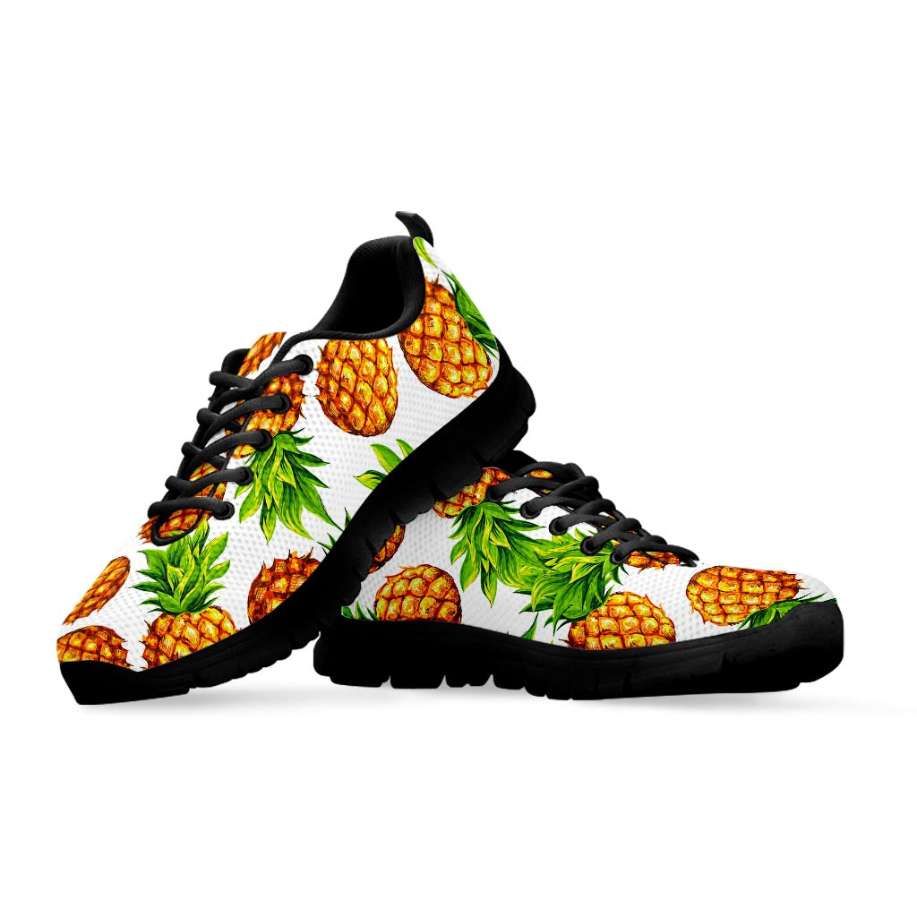 White Summer Pineapple Pattern Print Black Running Shoes