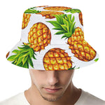 White Summer Pineapple Pattern Print Bucket Hat