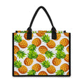 White Summer Pineapple Pattern Print Canvas Tote Bag