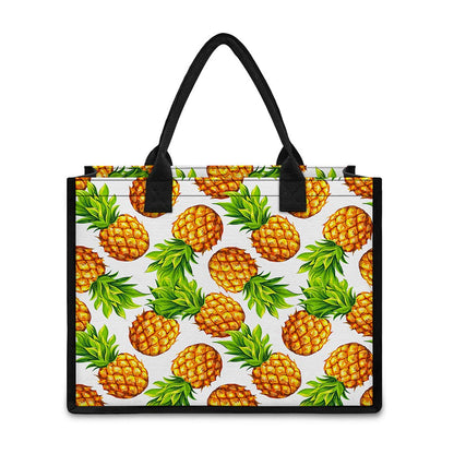 White Summer Pineapple Pattern Print Canvas Tote Bag