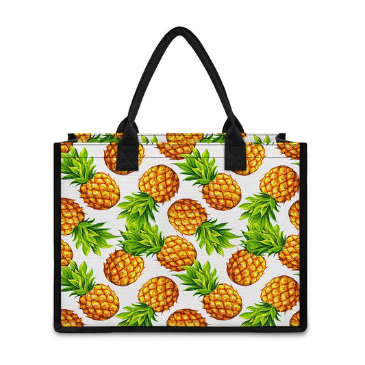 White Summer Pineapple Pattern Print Canvas Tote Bag