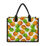 White Summer Pineapple Pattern Print Canvas Tote Bag
