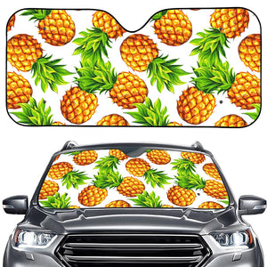 White Summer Pineapple Pattern Print Car Windshield Sun Shade