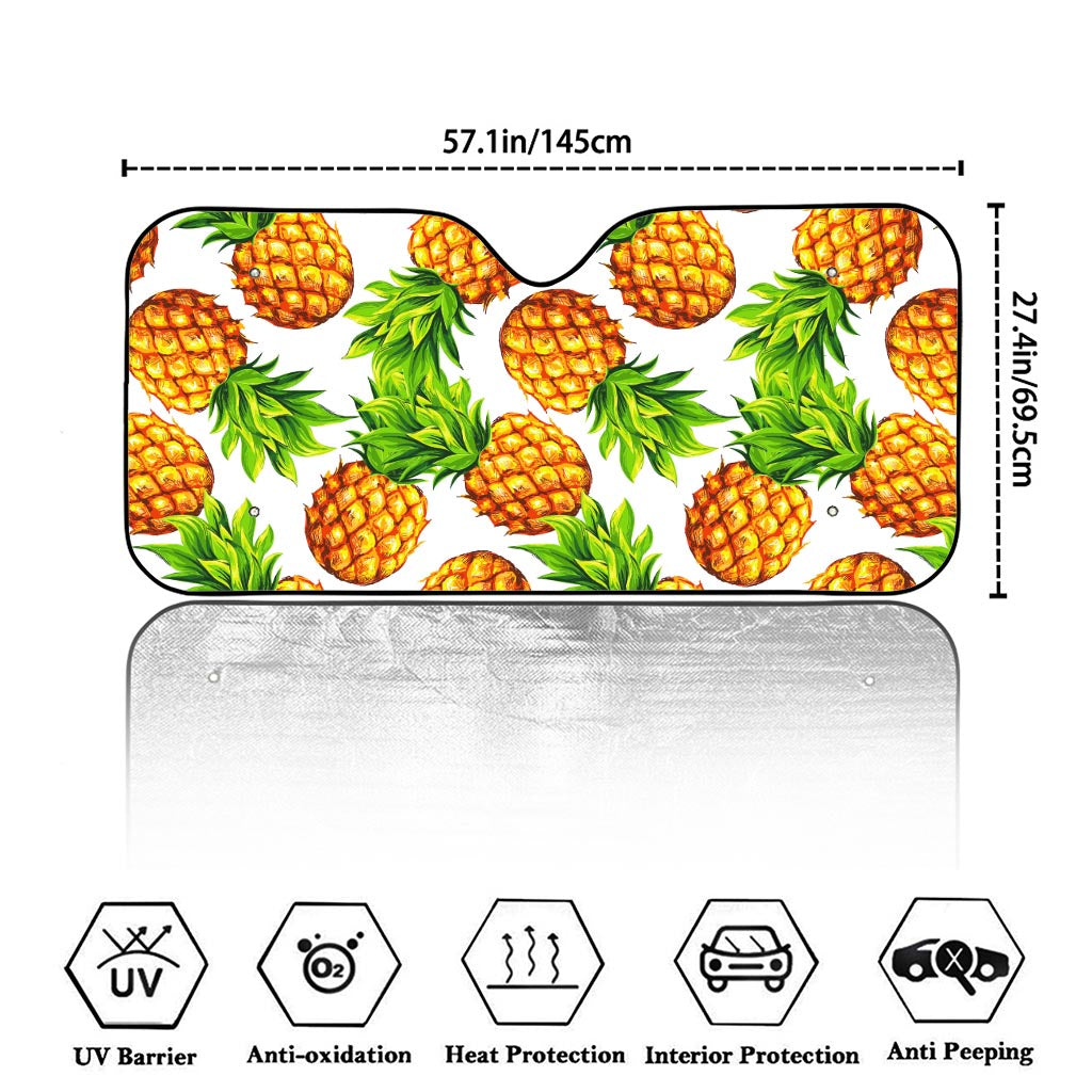 White Summer Pineapple Pattern Print Car Windshield Sun Shade