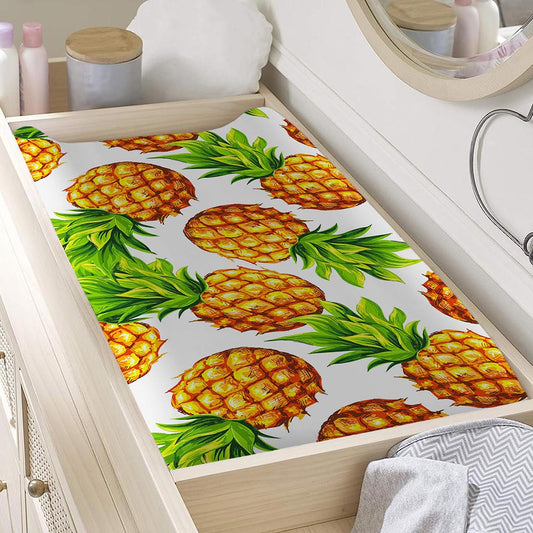 White Summer Pineapple Pattern Print Changing Pad Cover