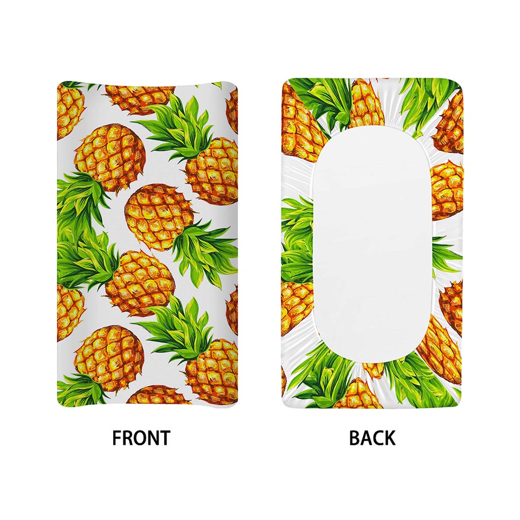 White Summer Pineapple Pattern Print Changing Pad Cover