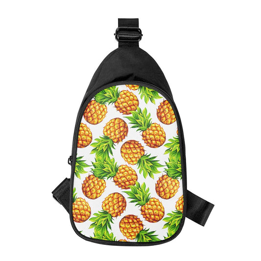 White Summer Pineapple Pattern Print Chest Bag