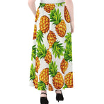 White Summer Pineapple Pattern Print Chiffon Maxi Skirt