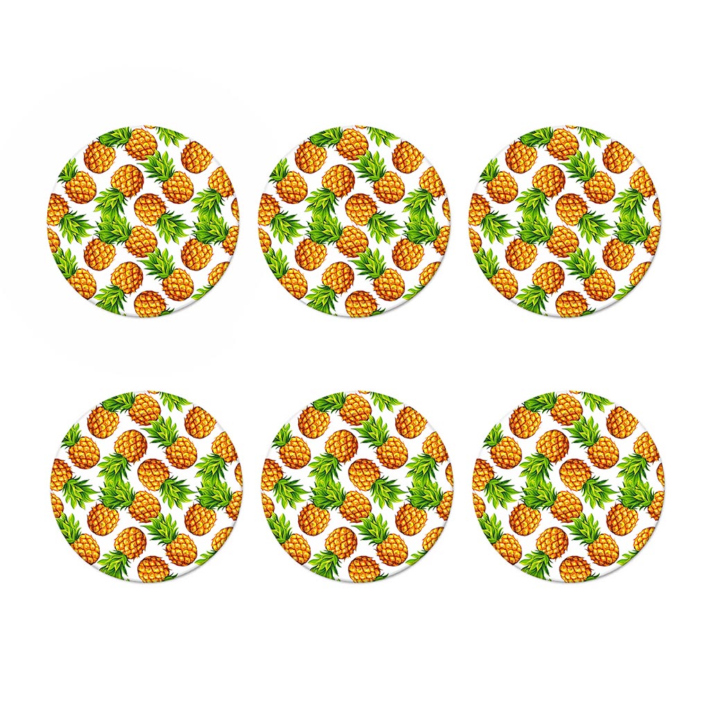 White Summer Pineapple Pattern Print Coaster Set