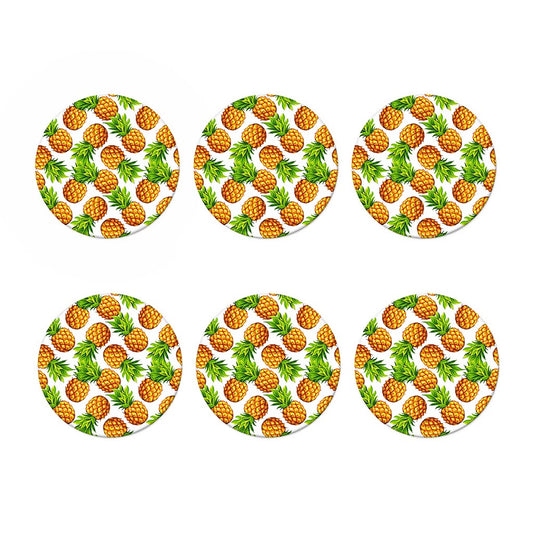White Summer Pineapple Pattern Print Coaster Set