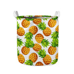 White Summer Pineapple Pattern Print Collapsible Laundry Basket