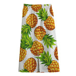 White Summer Pineapple Pattern Print Cotton Front Slit Maxi Skirt