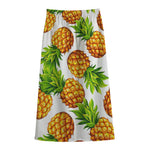 White Summer Pineapple Pattern Print Cotton Front Slit Maxi Skirt
