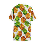 White Summer Pineapple Pattern Print Cotton Hawaiian Shirt