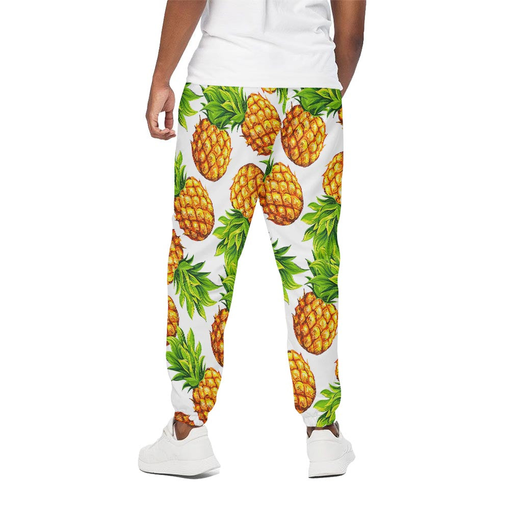 White Summer Pineapple Pattern Print Cotton Pants
