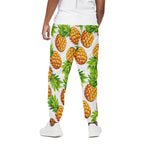 White Summer Pineapple Pattern Print Cotton Pants