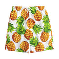 White Summer Pineapple Pattern Print Cotton Shorts