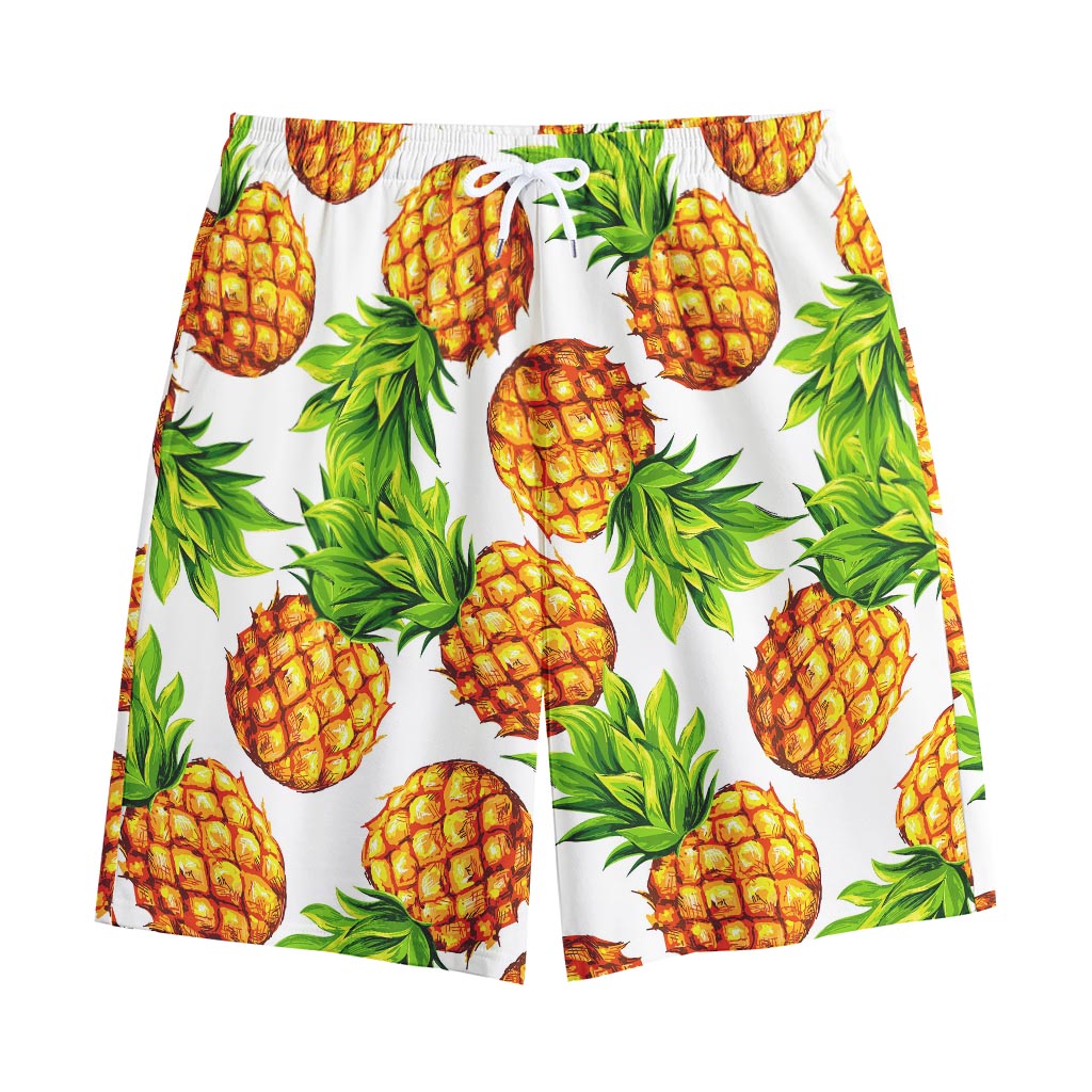White Summer Pineapple Pattern Print Cotton Shorts