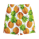 White Summer Pineapple Pattern Print Cotton Shorts