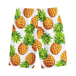 White Summer Pineapple Pattern Print Cotton Shorts