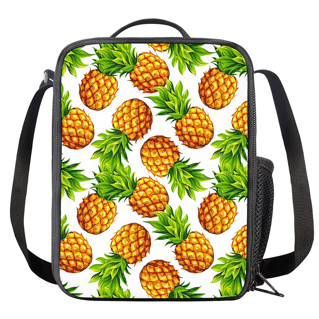 White Summer Pineapple Pattern Print Crossbody Lunch Bag