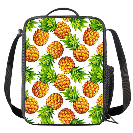 White Summer Pineapple Pattern Print Crossbody Lunch Bag