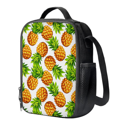 White Summer Pineapple Pattern Print Crossbody Lunch Bag