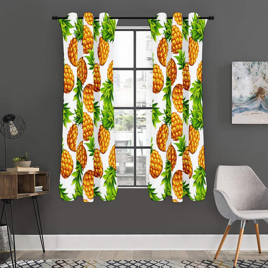 White Summer Pineapple Pattern Print Curtain