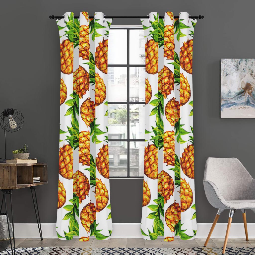White Summer Pineapple Pattern Print Curtain