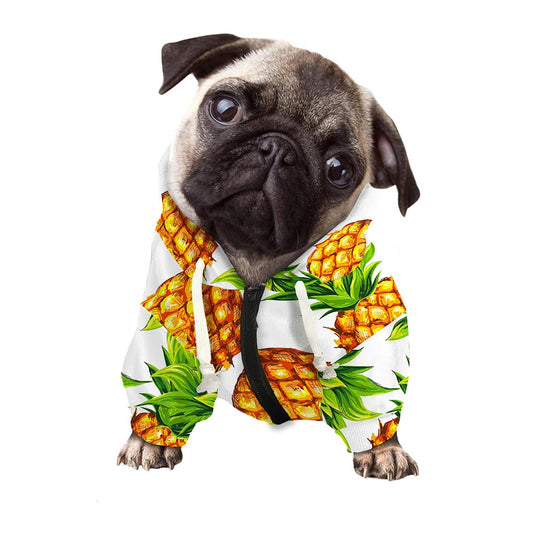 White Summer Pineapple Pattern Print Dog Zip Up Hoodie