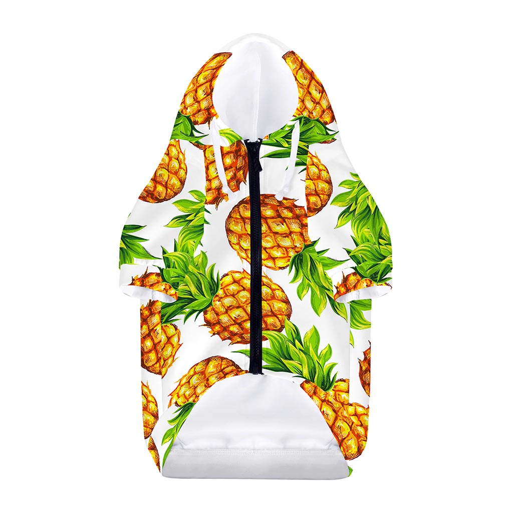 White Summer Pineapple Pattern Print Dog Zip Up Hoodie