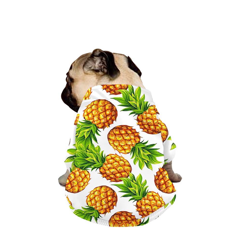 White Summer Pineapple Pattern Print Dog Zip Up Jacket