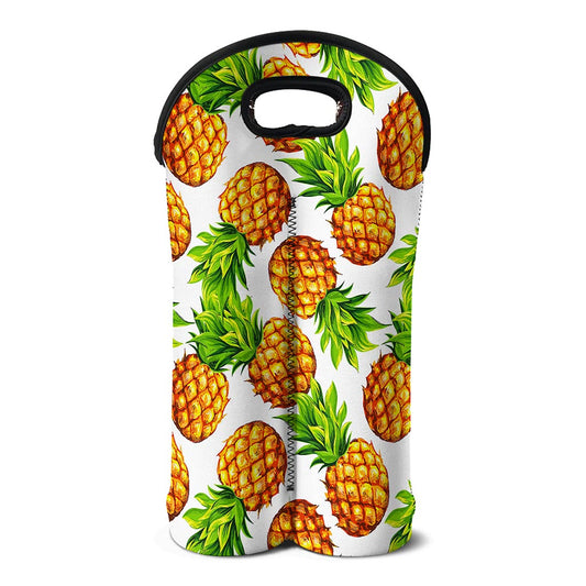White Summer Pineapple Pattern Print Double Neoprene Wine Tote