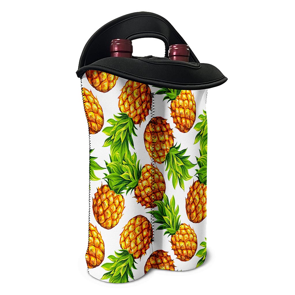 White Summer Pineapple Pattern Print Double Neoprene Wine Tote
