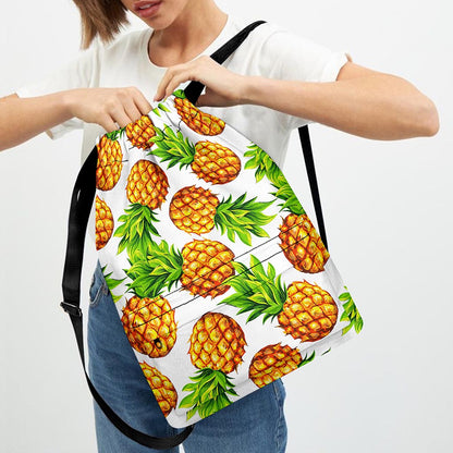 White Summer Pineapple Pattern Print Drawstring Backpack