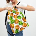 White Summer Pineapple Pattern Print Drawstring Backpack
