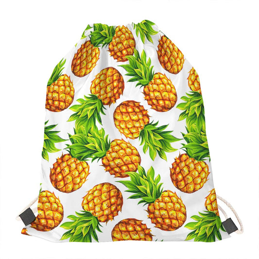 White Summer Pineapple Pattern Print Drawstring Bag