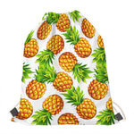 White Summer Pineapple Pattern Print Drawstring Bag