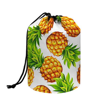 White Summer Pineapple Pattern Print Drawstring Makeup Bag