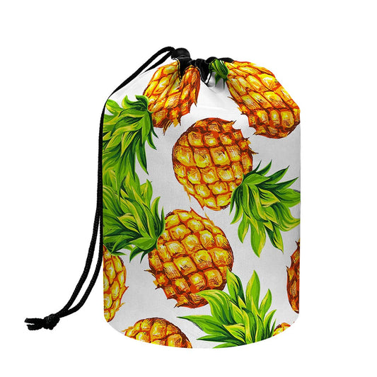 White Summer Pineapple Pattern Print Drawstring Makeup Bag