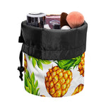 White Summer Pineapple Pattern Print Drawstring Makeup Bag