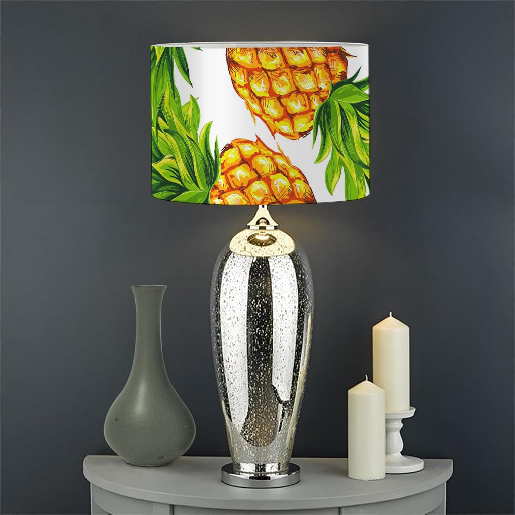 White Summer Pineapple Pattern Print Drum Lamp Shade