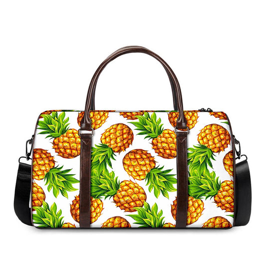 White Summer Pineapple Pattern Print Duffle Bag
