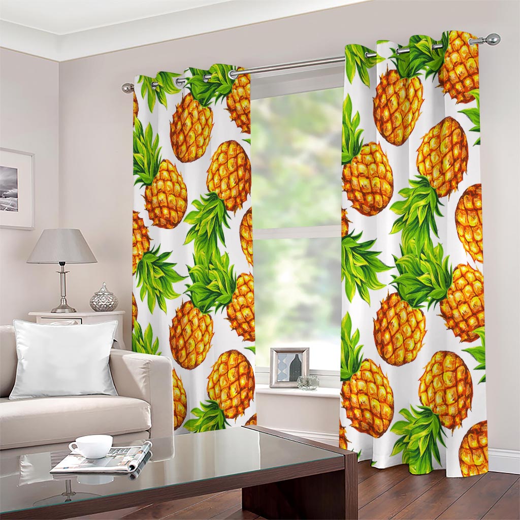 White Summer Pineapple Pattern Print Extra Wide Grommet Curtains