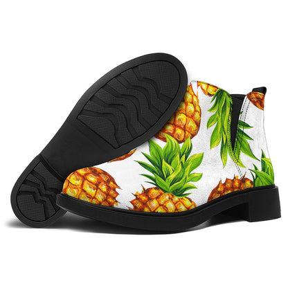 White Summer Pineapple Pattern Print Flat Ankle Boots